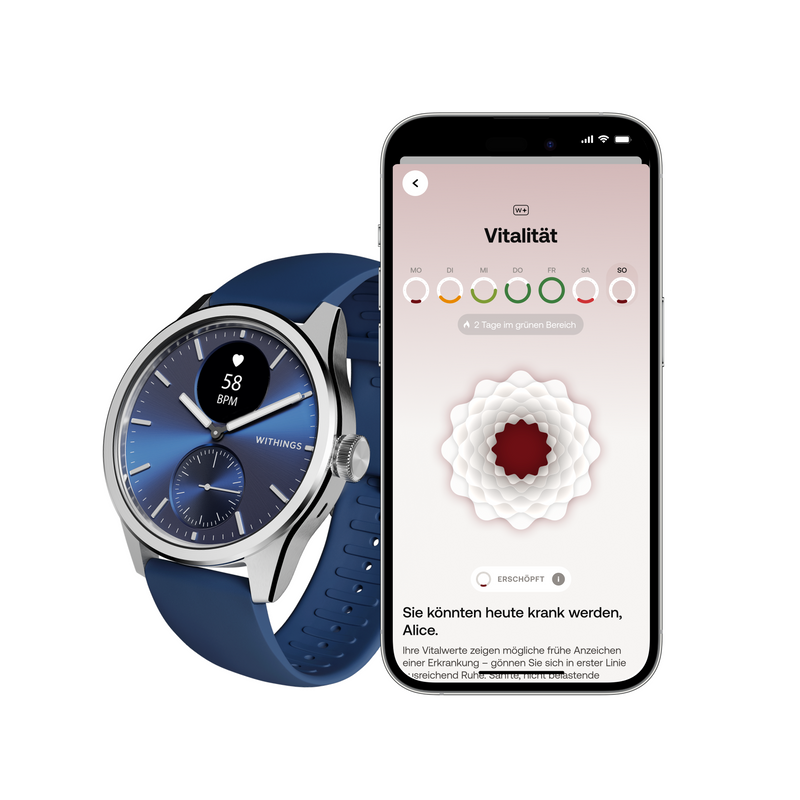 Withings ScanWatch 2 - Blau 42mm + Gratis Withings Lederarmband