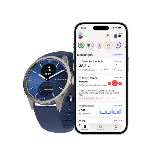 Withings ScanWatch 2 - Blau 42mm + Gratis Withings Lederarmband