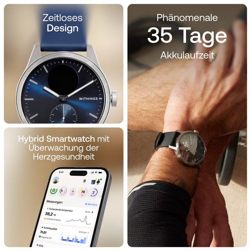 Withings ScanWatch 2 - Blau 42mm + Gratis Withings Lederarmband