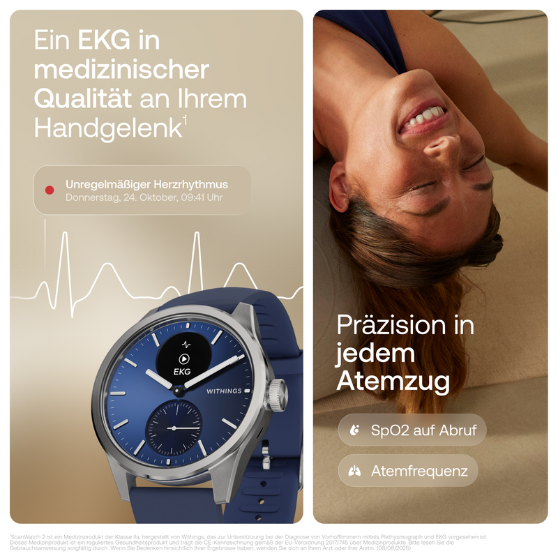 Withings ScanWatch 2 - Blau 42mm + Gratis Withings Lederarmband