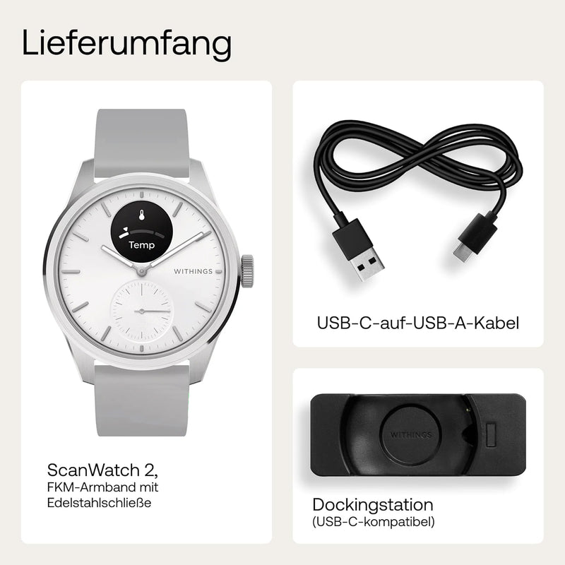 Withings Scanwatch 2 - Bianco 42 mm + cinturino in pelle gratuito 