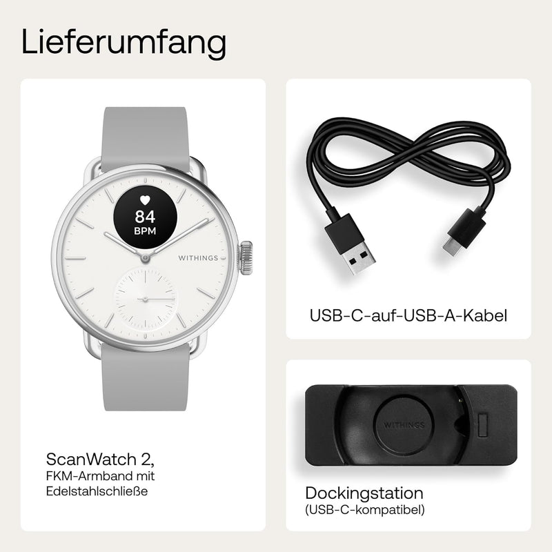 Withings Scanwatch 2 - 38mm + Gratis Withings Lederarmband Schwarz