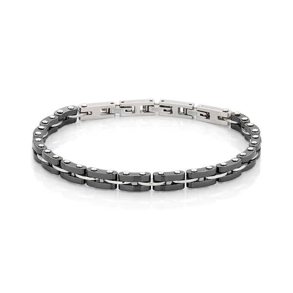Steel and black ceramic bracelet - steel/black - (Length 21 cm)