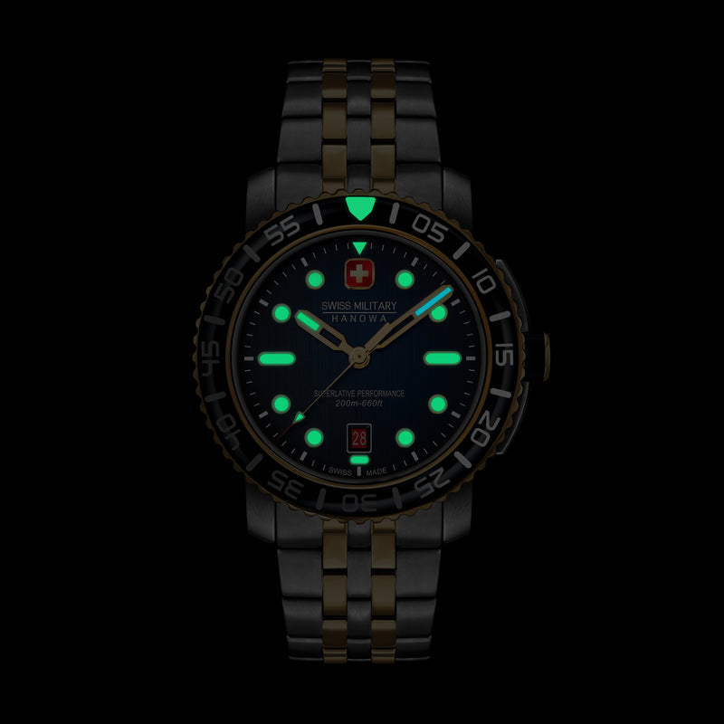 Swiss Military Hanowa Orologio Marlin Nero da Uomo 42mm Orologio da Uomo in Acciaio Inossidabile Blu/Oro Orologio da Polso Cronografo Orologio Subacqueo