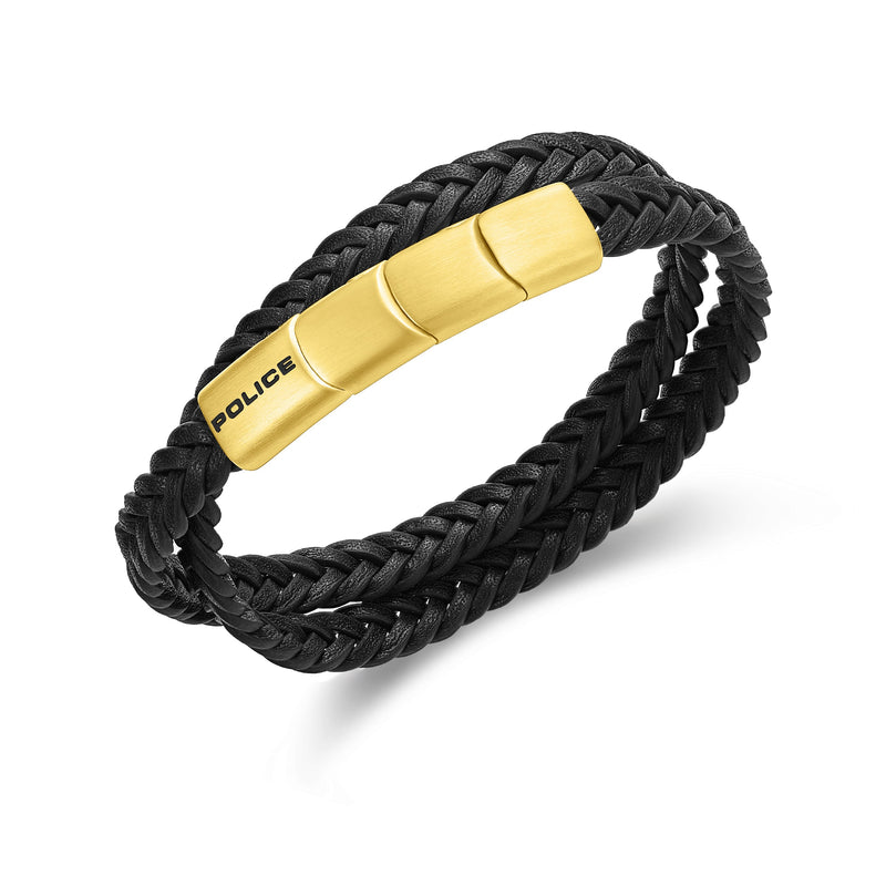 Police Men's Leather Bracelet Black/Gold Herren Armband Leder Armbänder Herrenarmband Schmuck
