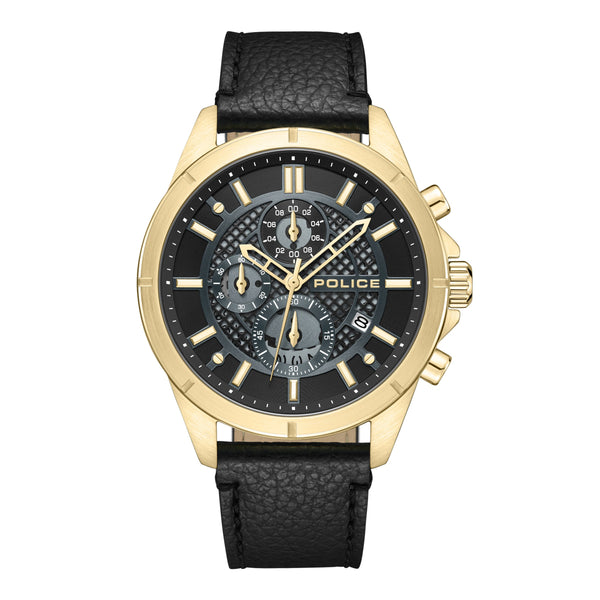 Police Men's Chronograph Watch Leather Strap Black Gold 42mm Men's Watch Chronographs