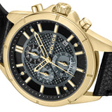 Police Herren Chronograph Uhr Leder Armband Schwarz Gold 42mm Herrenuhr Chronographen