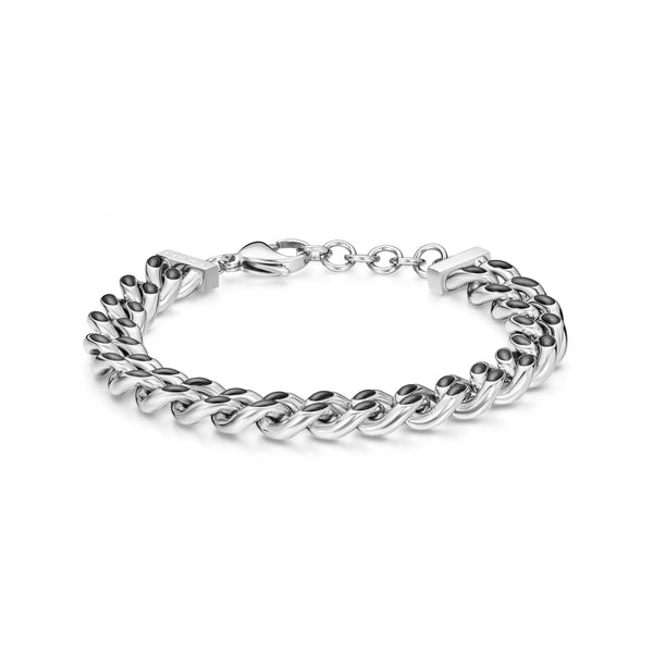 Bracciale da uomo Police Catena Argento/Nero 21 cm Bracciale da uomo in acciaio inossidabile Catena di gioielli Catena da uomo Argento