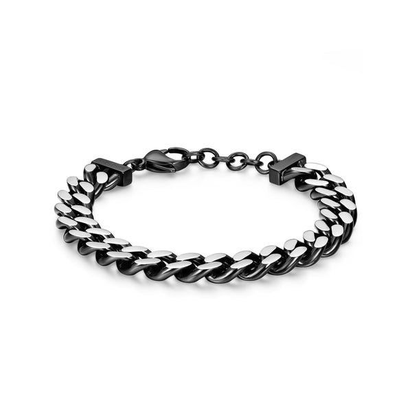 Police Bracciale da uomo con catena in acciaio inossidabile nero 21 cm - Bracciale da uomo con catena in argento nero Bracciale da uomo con catena in acciaio inossidabile con catena in argento Bracciale nero