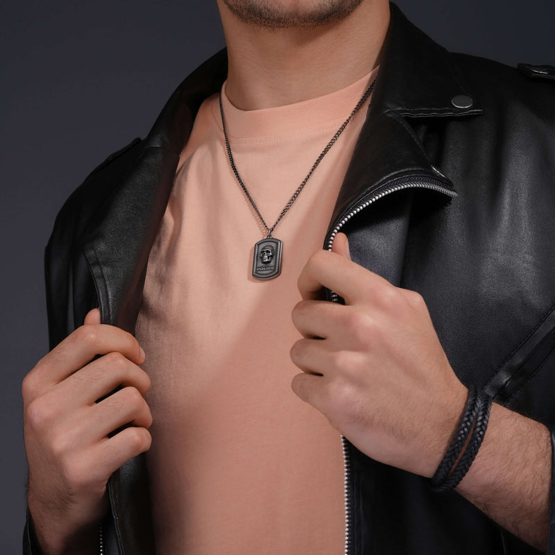 Police Men's Chain Necklace Silver Stainless Steel Skull Pendant Men's Chain Necklace Silver