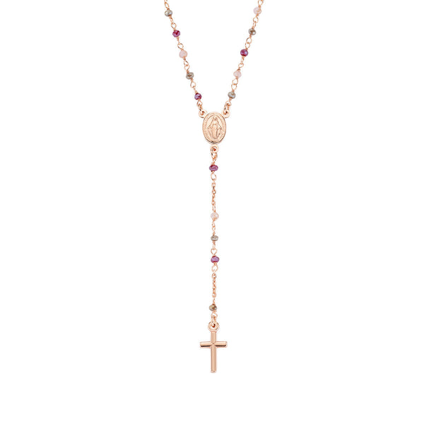 Collana in argento 925 cristalli tortora e rosa amaranto - Rosè - (Lunghezza 48+4 cm)