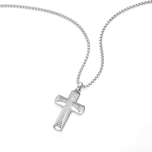 Collana da uomo con croce a catena della polizia in argento Catena da 50 cm in acciaio inossidabile Collana da uomo con catena a croce con catena in argento