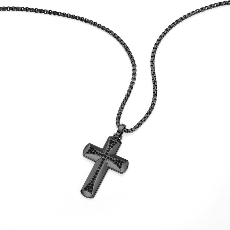 Police Herren Halskette Kreuzkette 50 cm Schwarz Edelstahl Herrenkette Halskette Kreuz Anhänger
