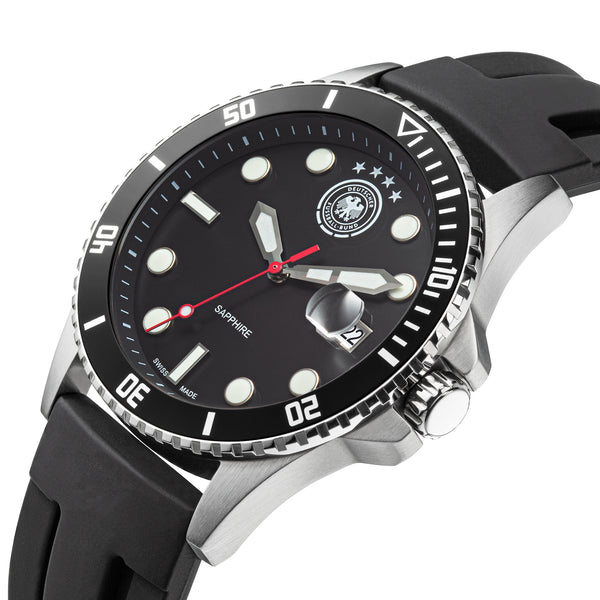 DFB Quarzuhr Herrenuhr Silikon schwarz, (Analoguhr), Herrenuhr rund, groß (ca. 42mm), Silikonarmband schwarz, Fußball-Sport