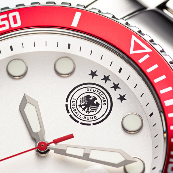 DFB Quarzuhr Herrenuhr Edelstahl silber, (Analoguhr), Herrenuhr rund, groß (42mm), Edelstahlarmband silber, Fußball-Sport