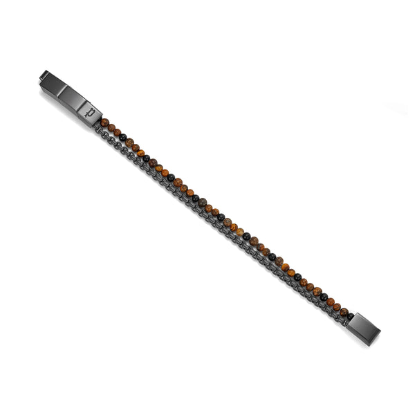Police Men's Bracelet Leather Stainless Steel Brown Black Tiger Eye Beads Men's Bracelet Jewelry Bracelets Men's Bracelet Leather