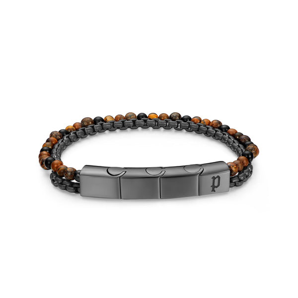 Police Men's Bracelet Leather Stainless Steel Brown Black Tiger Eye Beads Men's Bracelet Jewelry Bracelets Men's Bracelet Leather