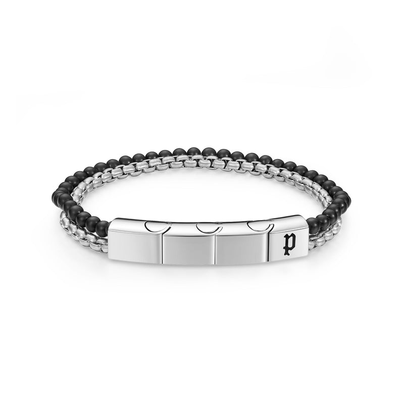 Police Herren Armband Edelstahl Beads Schwarz Silber Herrenarmband Schmuck Kette Armbänder Herrenkette