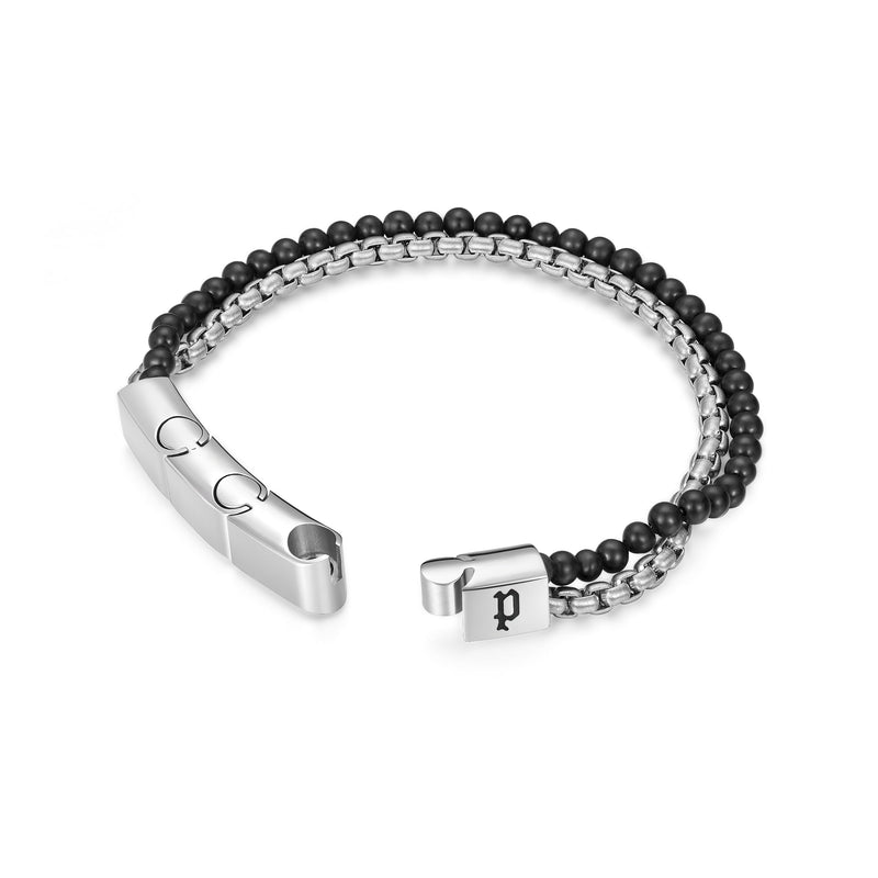 Police Herren Armband Edelstahl Beads Schwarz Silber Herrenarmband Schmuck Kette Armbänder Herrenkette