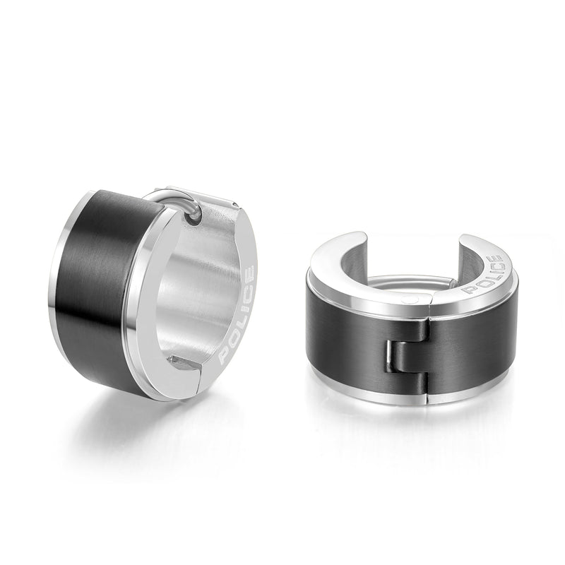 Police Herren Ohrringe Edelstahl Schwarz Silber Creolen Ohrschmuck Ohrringe Herren