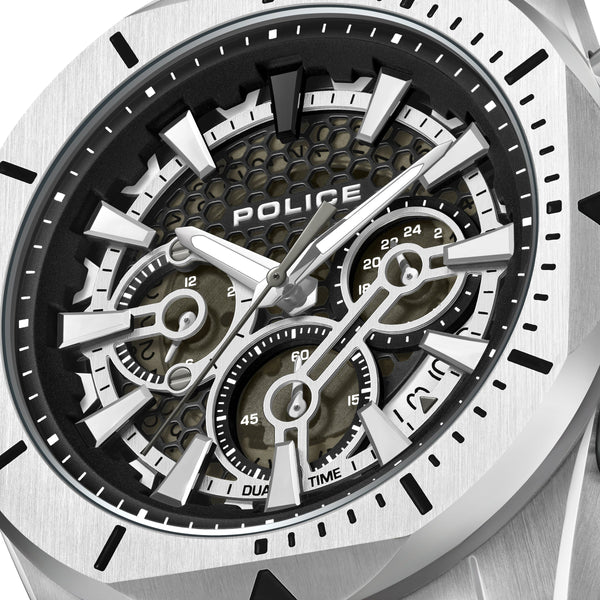 Orologio cronografo da uomo Police Bracciale in pelle Marrone Argento 42 mm Orologio da uomo Cronografo da uomo