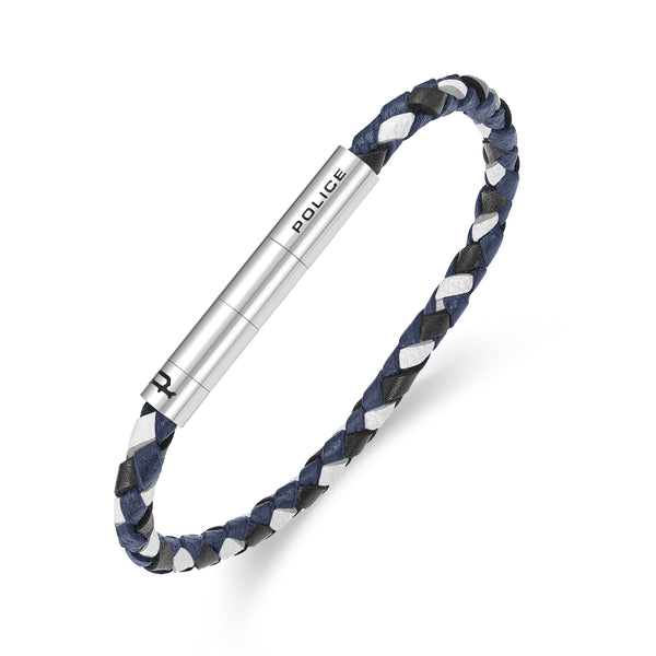 Police Men's Leather Bracelet Blue/White/Black Braided Leather Bracelet Men's Bracelet Leather Band Men's Jewelry
