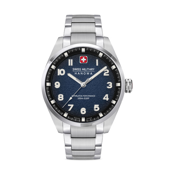 Swiss Military Hanowa Men's Wristwatch Analog Quartz Stainless Steel Blue 42mm - Swiss Made Wristwatch Chronograph Men's Watches