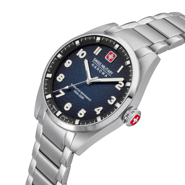 Swiss Military Hanowa Men's Wristwatch Analog Quartz Stainless Steel Blue 42mm - Swiss Made Wristwatch Chronograph Men's Watches