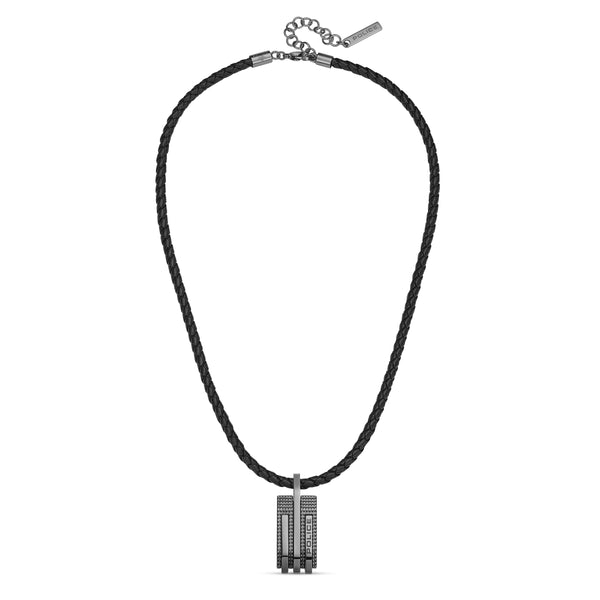 Collana da uomo della polizia in pelle nera con catena in acciaio inossidabile con ciondolo collare a catena da uomo
