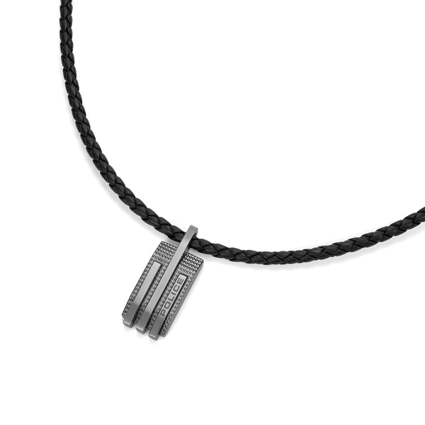 Collana da uomo della polizia in pelle nera con catena in acciaio inossidabile con ciondolo collare a catena da uomo