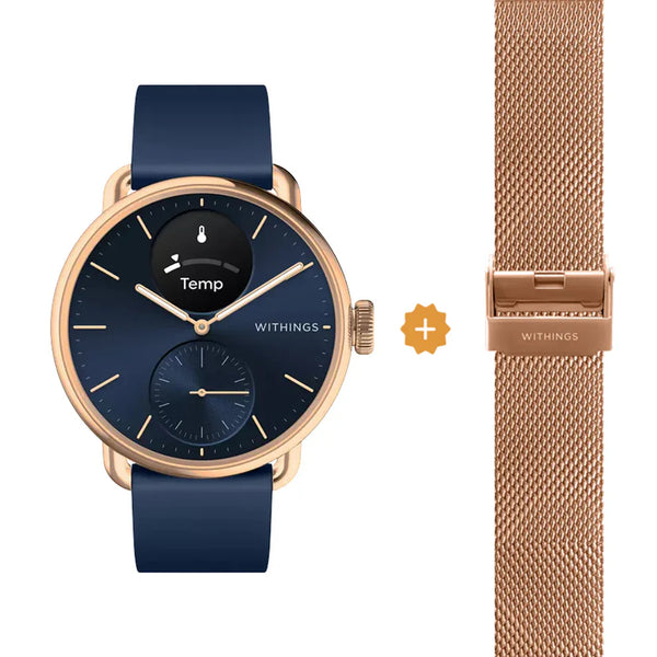 Withings Scanwatch 2 - 38mm Blau Rosegold + Gratis Withings Milanaise Armband