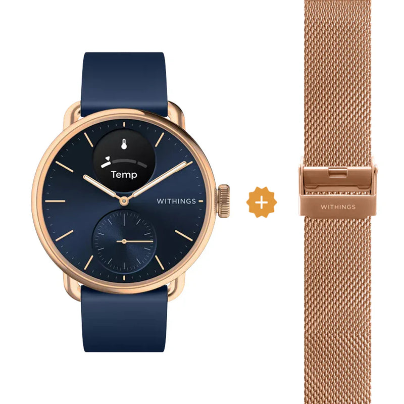 Withings Scanwatch 2 - 38mm Blau Rosegold + Gratis Withings Milanaise Armband