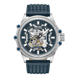 Police Men's Wristwatch Automatic Blue Silver Leather 42mm Men's Watch Analogue Watch Hand Winding