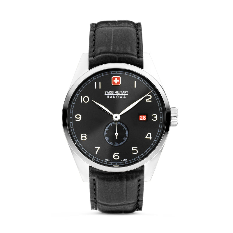 Orologio da uomo Swiss Military Hanowa in pelle nera, cronografo da uomo, analogico al quarzo, data e ora