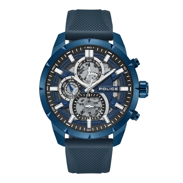 Orologio da uomo Police Cronografo Blu 44 mm Orologio da uomo in acciaio inossidabile/silicone Orologio sportivo con bracciali