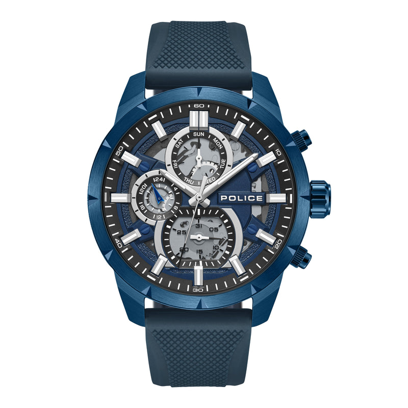 Orologio da uomo Police Cronografo Blu 44 mm Orologio da uomo in acciaio inossidabile/silicone Orologio sportivo con bracciali