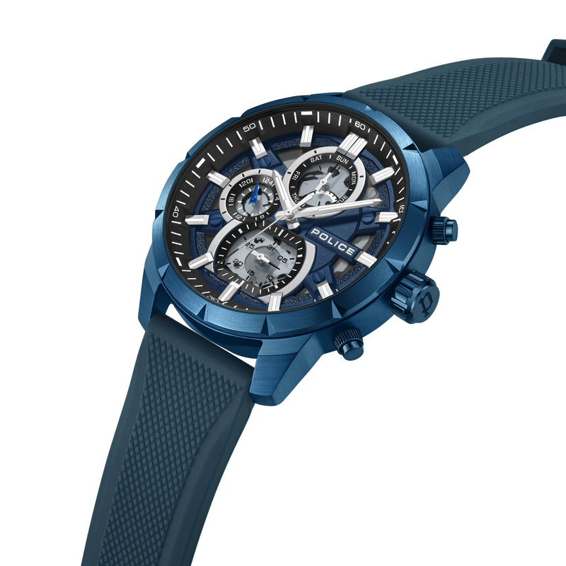 Orologio da uomo Police Cronografo Blu 44 mm Orologio da uomo in acciaio inossidabile/silicone Orologio sportivo con bracciali