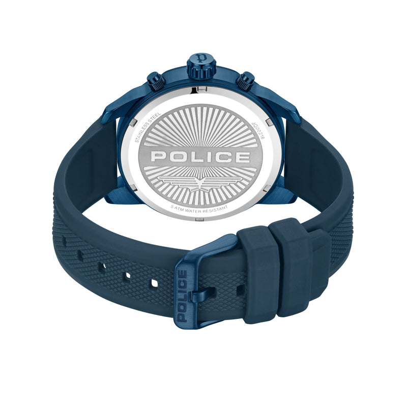 Orologio da uomo Police Cronografo Blu 44 mm Orologio da uomo in acciaio inossidabile/silicone Orologio sportivo con bracciali