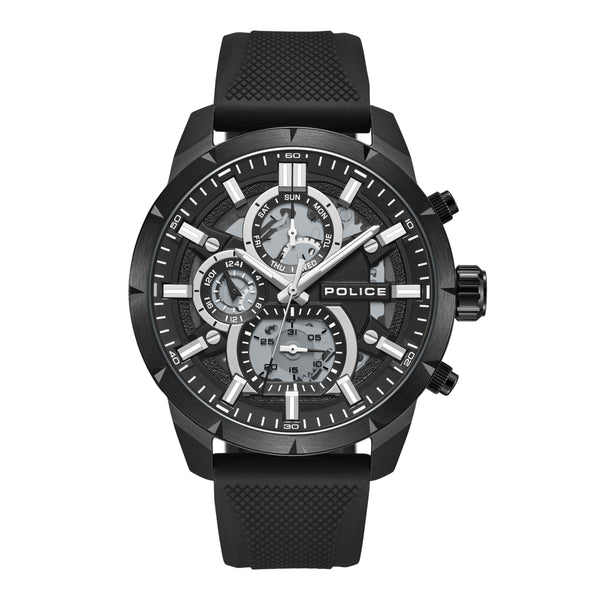 Police Orologio da uomo Cronografo Analogico Nero 44 mm Acciaio inossidabile/Silicone Orologio da polso Cronografo Orologi da uomo