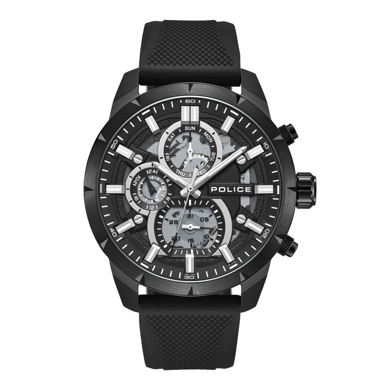 Police Orologio da uomo Cronografo Analogico Nero 44 mm Acciaio inossidabile/Silicone Orologio da polso Cronografo Orologi da uomo