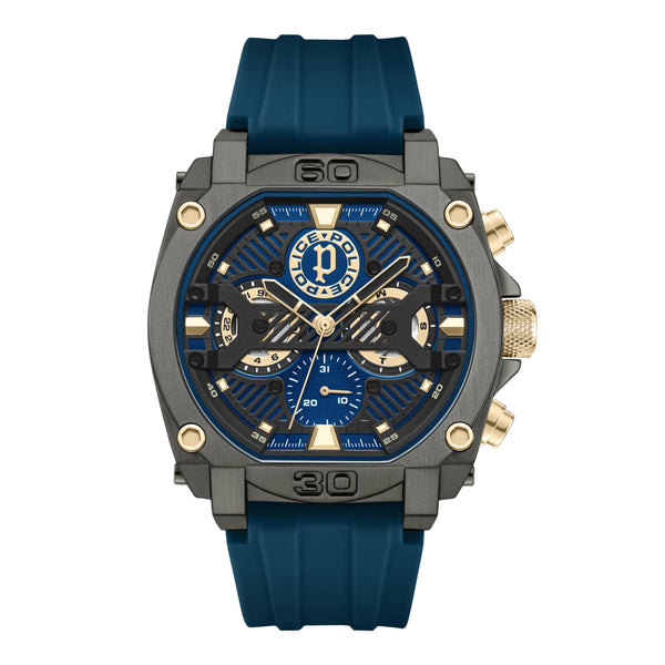 Police Orologio da uomo Cronografo analogico al quarzo Blu Oro 44 mm Acciaio inossidabile Silicone Orologi da uomo