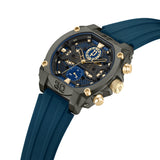Police Herren Armbanduhr Chronograph Analog Quarz Blau Gold 44 mm Edelstahl Silikon Herrenuhr Uhren