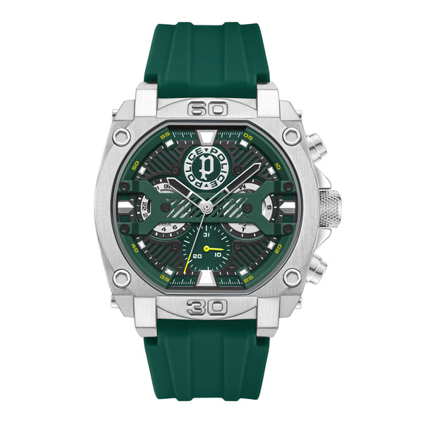 Police Men's Chronograph Watch Green Silver Stainless Steel Wristwatch Men's Watch Chronograph Men's Wristwatch