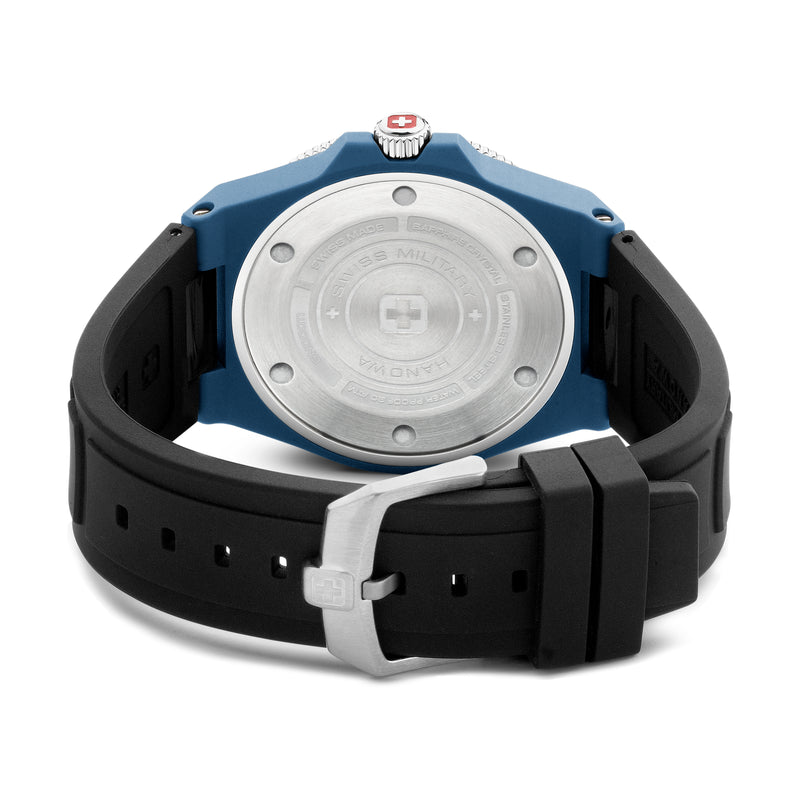 Swiss Military Hanowa Orologio da polso unisex Ocean Pioneer Blu/Nero 42 mm Silicone/Acciaio inossidabile Orologio da polso da uomo Cronografo Orologio subacqueo