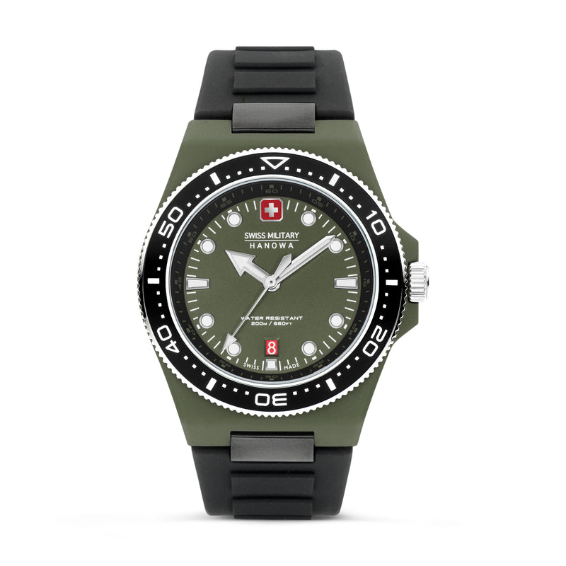 Swiss Military Hanowa Men's Wristwatch Ocean Pioneer green 42mm Stainless Steel/Rubber Diver's Watch Men's Watch Chronograph Automatic Quartz Waterproof