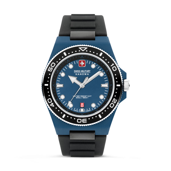 Swiss Military Hanowa Orologio da polso unisex Ocean Pioneer Blu/Nero 42 mm Silicone/Acciaio inossidabile Orologio da polso da uomo Cronografo Orologio subacqueo