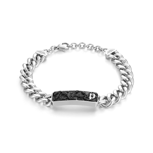 Bracciale da uomo Police in argento da 21 cm con catena in acciaio inossidabile, bracciale da uomo con catena in argento