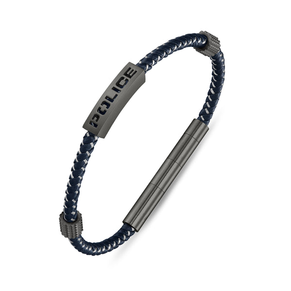Police Bracciale da uomo in pelle Acciaio Blu Argento Bracciale da uomo Bracciale in pelle da uomo Bracciale in pelle da uomo