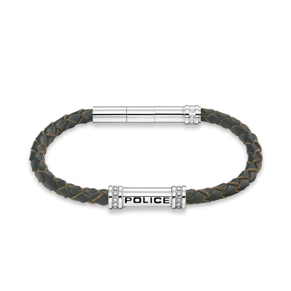 Police Men's Bracelet Leather Stainless Steel Grey - Bracelets Men Leather - Bracelets Men Stainless Steel