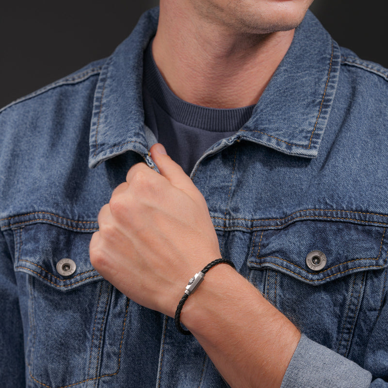 Police Herren Leder Armband Schwarz - Lederarmband Herren Lederband Lederkette Armband Leder
